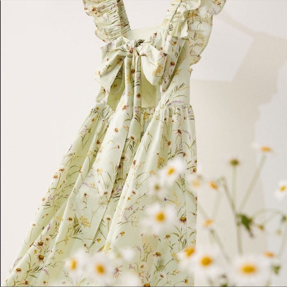 H&M Wildflower Collection Green Duffle Tie Back Dress